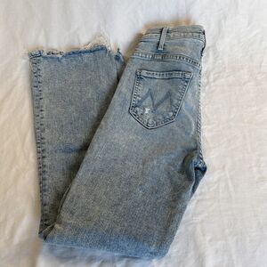 Mother Brand Jeans Sz 24 The Hustler Ankle Fray Raw Hem Mid Rise Denim Logo USA